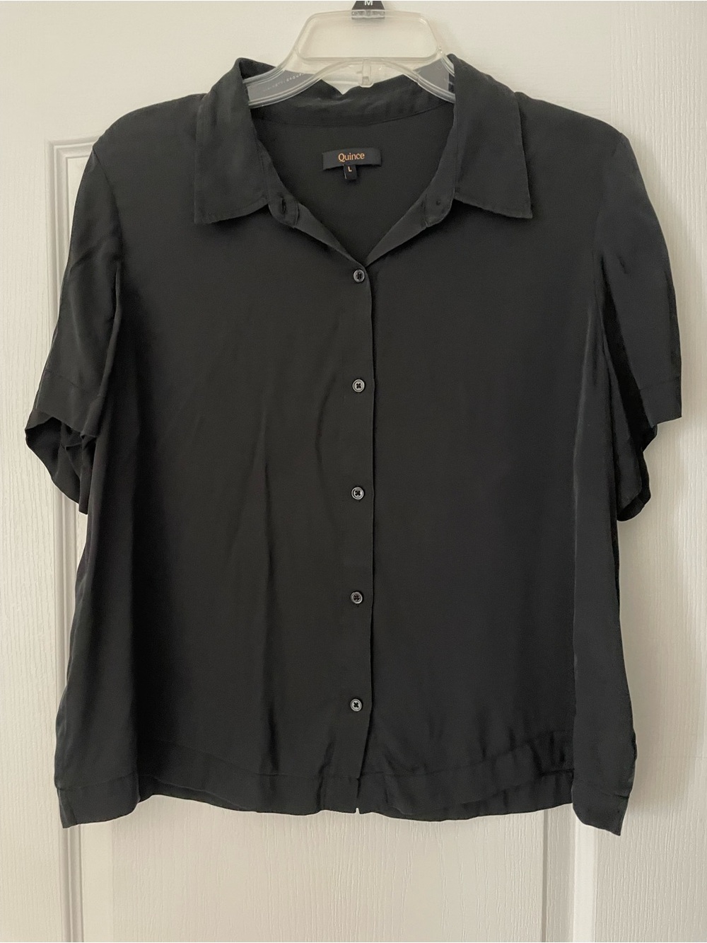 Quince Washable Silk short sleeve button up size L